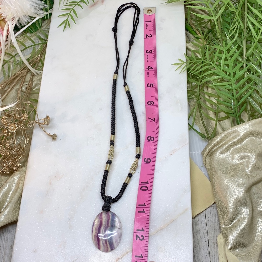 Polished Flourite Pendant Necklace on Silk Cord - Picture 3 of 8